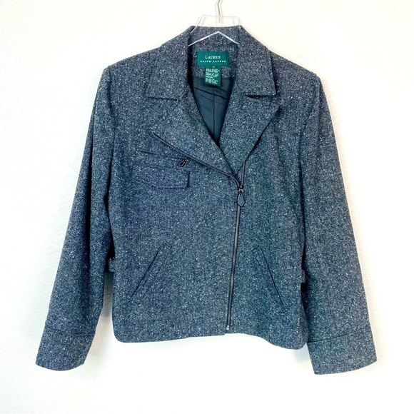 Lauren Ralph Lauren Wool Tweed Moto Style Jacket Size 12 - Picture 1 of 6